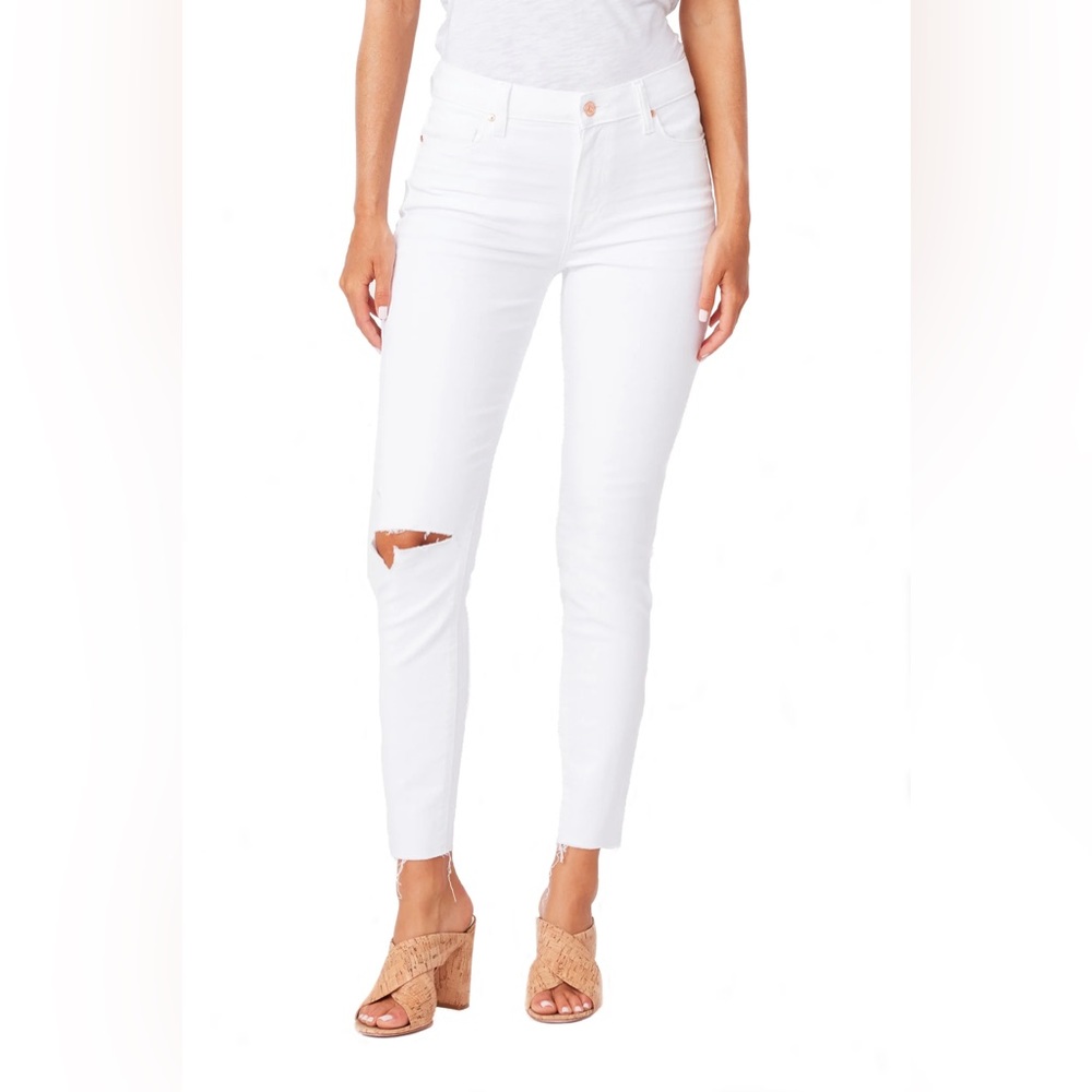 NWT PAIGE Denim Hoxton ankle skinny with raw hem blanchette destructed 25 Z153
